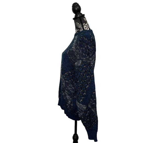 Vintage Michael Gerald Men's Knit Grandpa Crewneck Sweater Blue Black Size Large - Picture 4 of 8